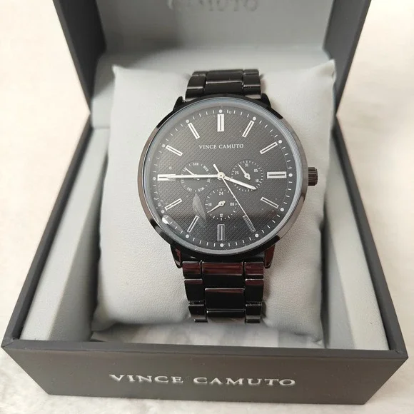 Vince Camuto Mens Watch Stainless Steel Black Tone Analog Multifunction New